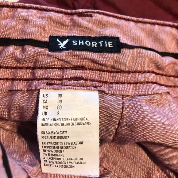 AE Maroon Chino Shorts Size 00 - Picture 3 of 3